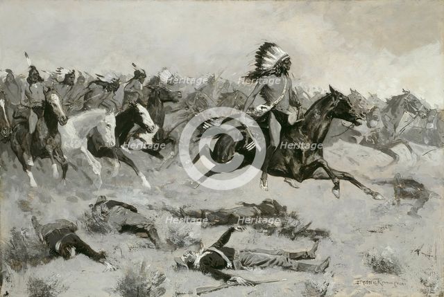 Rushing Red Lodges Passed through the Line, c. 1900. Creator: Frederic Remington.