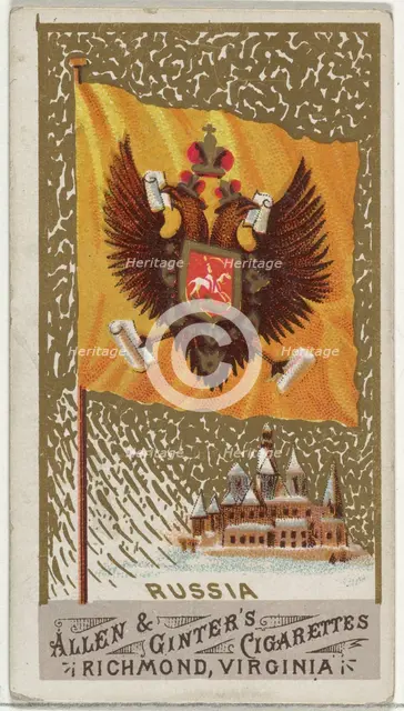 Russia, from Flags of All Nations, Series 1 (N9) for Allen & Ginter Cigarettes Brands, 1887. Creator: Allen & Ginter.