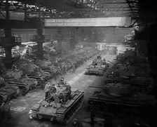 Russian Tanks Being Driven Out of a Factory, 1941. Creator: British Pathe Ltd