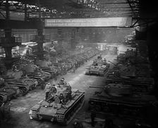 Russian Tanks Being Driven Out of a Factory, 1941. Creator: British Pathe Ltd