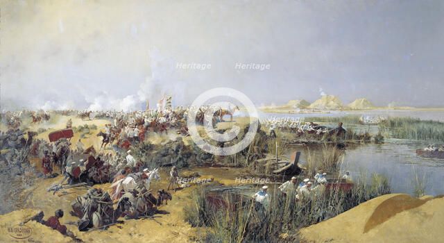 Russian troops crossing the Amu Darya River, 1873 (1889).  Artist: Nikolai Karasin