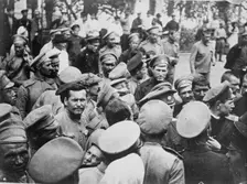 Russian troops at railroad station, between c1915 and c1920. Creator: Bain News Service