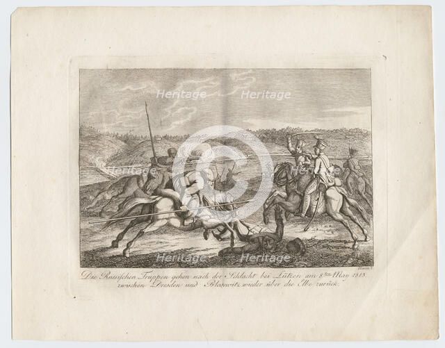 Russian troops go after the Battle of Lutzen back across the Elbe, 1813. Artist: Sauerweid, Alexander Ivanovich (1783-1844)