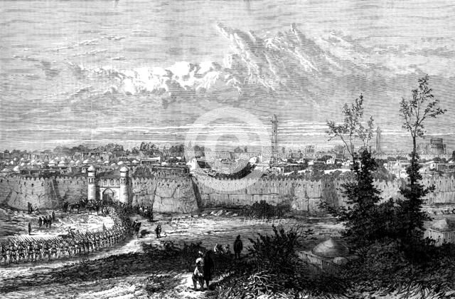 Russian troops entering the city of Khiva at the Hazar-Asp Gate, 1873. Creator: Unknown.