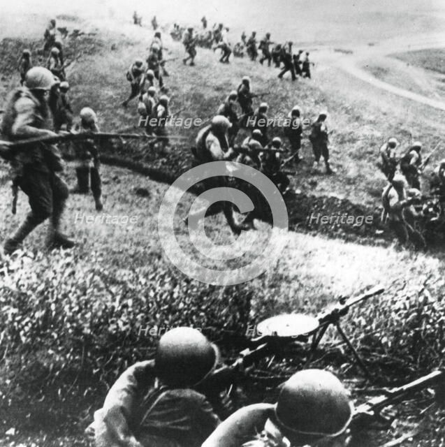 Russian troops on the counter-attack, Mozdok region, northern Caucasus, September 1942. Artist: Unknown