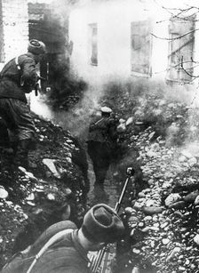 Russian troops liberating a village near Ordhonikidze, Caucasus, 1942