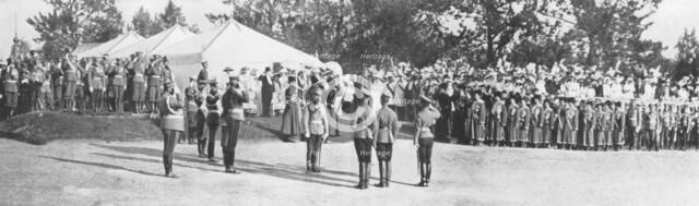 Russian troops saluting Tsar Nicholas II, Krasnoye Selo, 22 July, 1914. Artist: Unknown