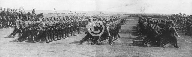 Russian troops parading during French President Raymond Poincare's visit to Russia, 22 July, 1914. Creator: Unknown.