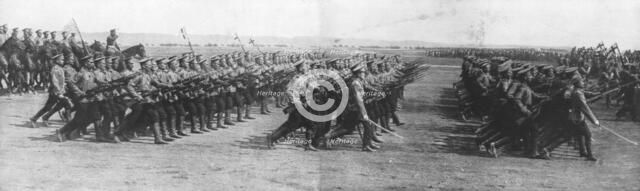 Russian troops parading during French President Raymond Poincare's visit to Russia, 22 July, 1914. Creator: Unknown.