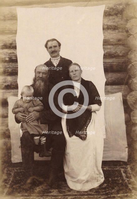 Russian Traders in Uriankhai Territory. The Cossack S. F. Skobeev with Family (Son and Wife), 1897. Creator: Unknown.