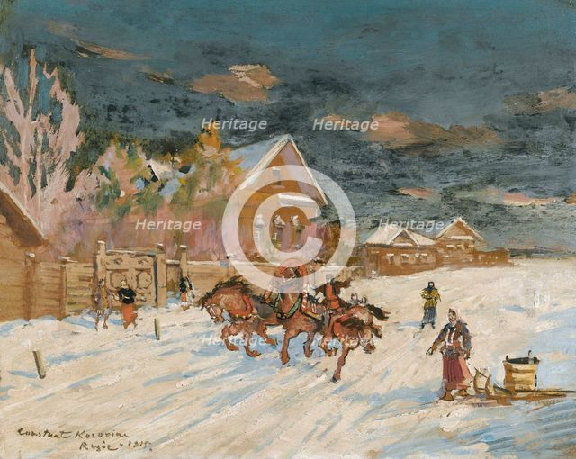 Russian village in winter, 1915.