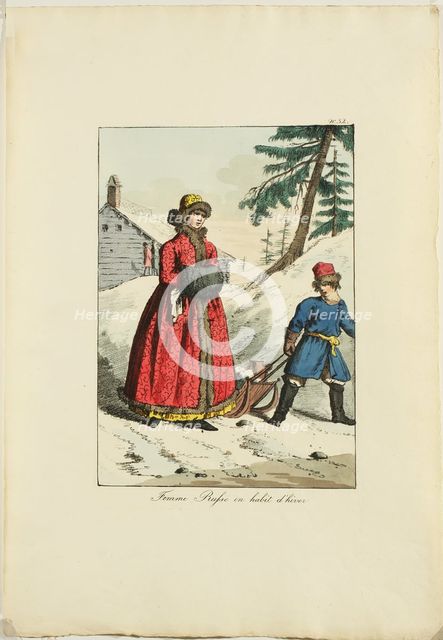 Russian Winter Clothing (From Moeurs et Costumes des Russes), 1817. Artist: Haubigant, Armand Gustave (1789-1862)