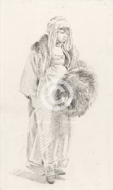 Russian woman with a fur muff, Between 1758 and 1761. Artist: Le Prince, Jean-Baptiste (1734-1781)
