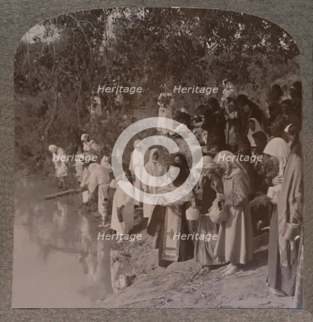 'Russian women holding service on the banks of the Jordan', c1900. Artist: Unknown.