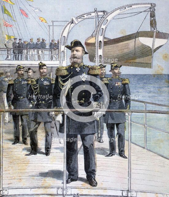 Russian Admiral Avellan on board the cruiser 'Emperor Nicholas I', 1893. Artist: Unknown