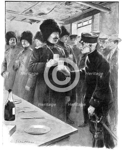 Russian and Japanese generals sharing a toast, Russo-Japanese War 1904-5. Artist: Unknown
