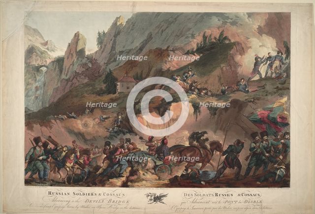 Russian Army Crossing the Devil's Bridge in 1799, 1804. Artist: Porter, Robert Carr (1777-1842)