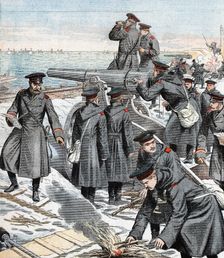 Russian artillery battery, Russo-Japanese War, 1904-5