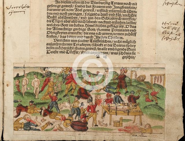 Russian atrocities in Livonia in 1578. From Johann Jakob Wick's Sammlung von Nachrichten.... Artist: Anonymous  