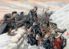 Russian attack on the Japanese trenches, Russo-Japanese War, 1904-5