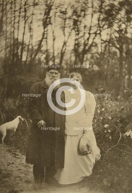 Russian author Leo Tolstoy and his wife Sophia Tolstaya, Russia, 1895. Artist: Sophia Tolstaya