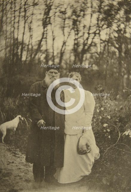 Russian author Leo Tolstoy and his wife Sophia Tolstaya, Russia, 1895. Artist: Sophia Tolstaya