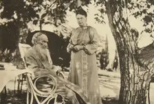 Russian author Leo Tolstoy and his wife Sophia by the Black Sea, Crimea, Russia, 1902. Artist: Sophia Tolstaya