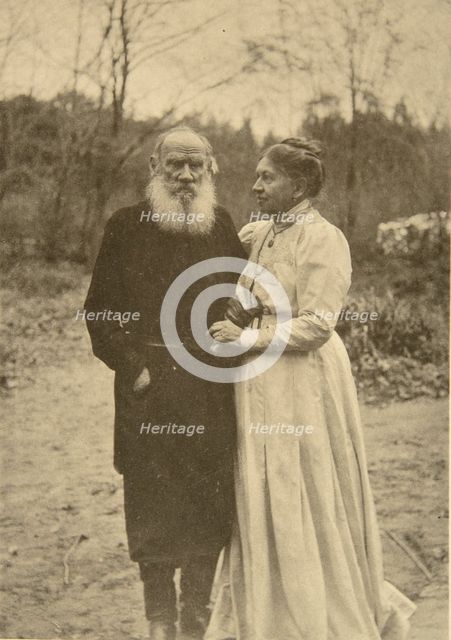 Russian author Leo Tolstoy and his wife, Sophia, Russia, 23 September 1910.  Artist: Sophia Tolstaya