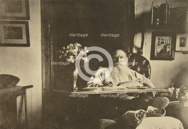 Russian author Leo Tolstoy with a bad leg, Russia, 1908. Artist: Sophia Tolstaya
