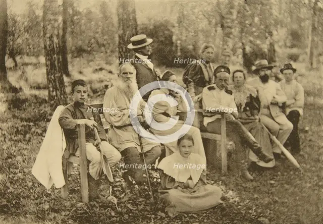 Russian author Leo Tolstoy with guests, Yasnaya Polyana, near Tula, Russia, 1895.  Artist: Sophia Tolstaya