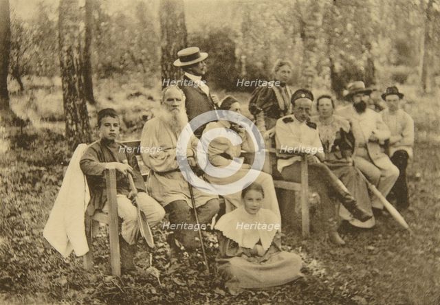 Russian author Leo Tolstoy with guests, Yasnaya Polyana, near Tula, Russia, 1895.  Artist: Sophia Tolstaya