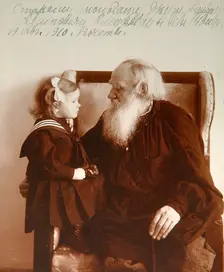 Russian author Leo Tolstoy with his granddaughter Tatiana, Yasnaya Polyana, Russia, c1910. Artist: Vladimir Grigorievich Chertkov