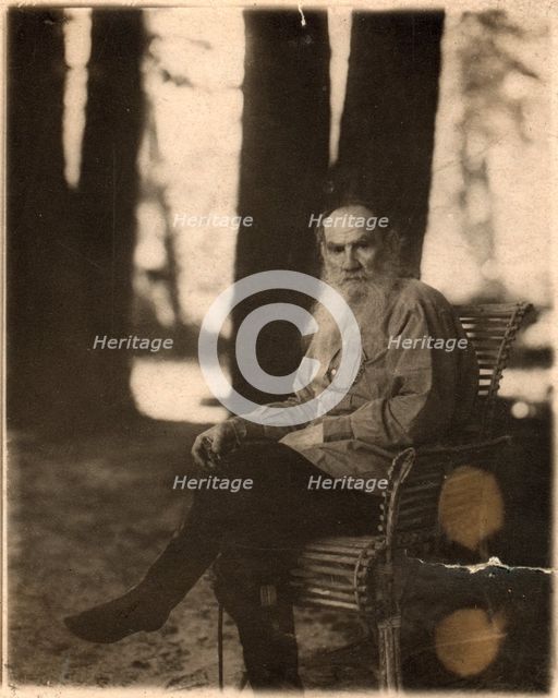 Russian author Leo Tolstoy, Yasnaya Polyana, near Tula, Russia, 1908. Creator: Sergey Mikhaylovich Prokudin-Gorsky.