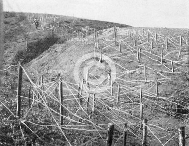 Russian barbed wire entanglements, Russo-Japanese War, 1904-5. Artist: Unknown