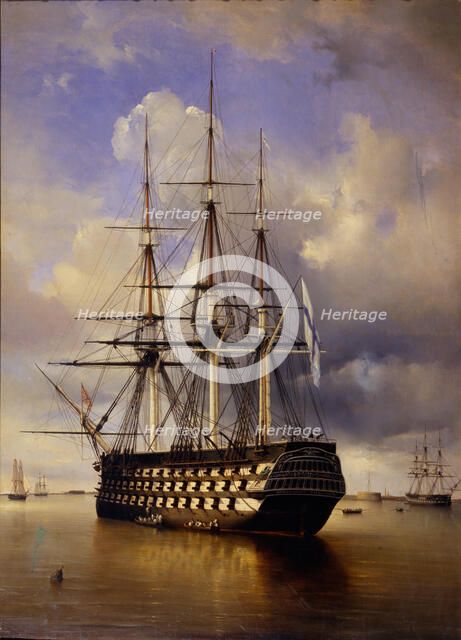 Russian battleship Imperator Aleksandr I (Emperor Alexander I), 1840. Artist: Perrot, Ferdinand Victor (1808-1841)