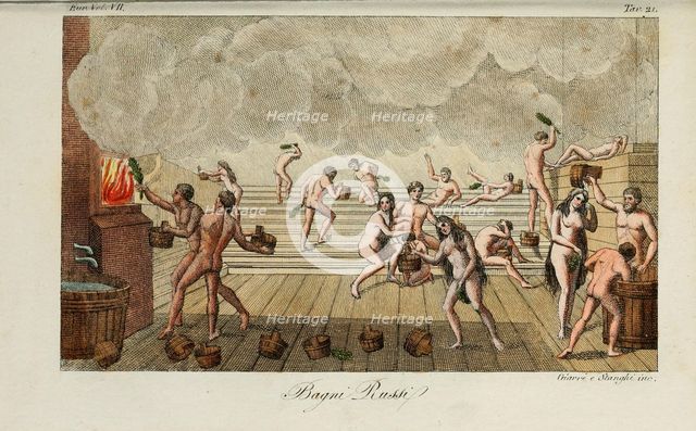 Russian bath. Illustration from Il costume antico e moderno o storia del governo… by Giulio Ferrario, 1831. Artist: Giarrè, Luigi (1772-1844)