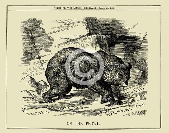 Russian Bear on the Prowl in Bulgaria, Armenia and Afghanistan (Punch magazine, 1886), 1886. Creator: Anonymous.