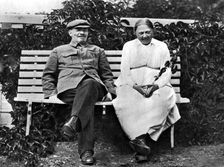Russian Bolshevik leader Vladimir Lenin and Nadezhda Krupskaya, Gorki, USSR, 1922
