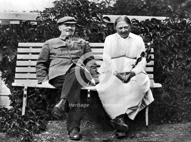 Russian Bolshevik leader Vladimir Lenin and Nadezhda Krupskaya, Gorki, USSR, 1922. Artist: Unknown
