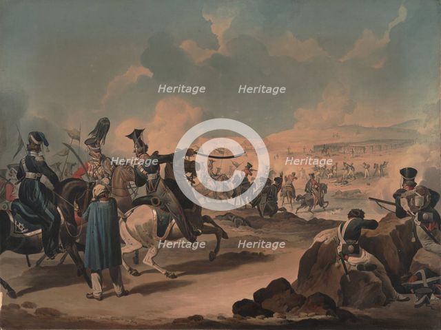 Russian cavalry attacking French infantry at Borodino, ca 1813. Artist: Dighton, Denis (1792-1827)