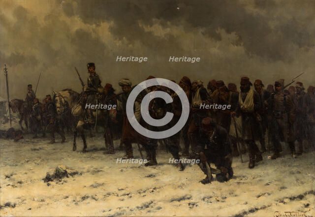 Russian Cavalry and Infantry Escorting Ottoman Prisoners, c. 1916.