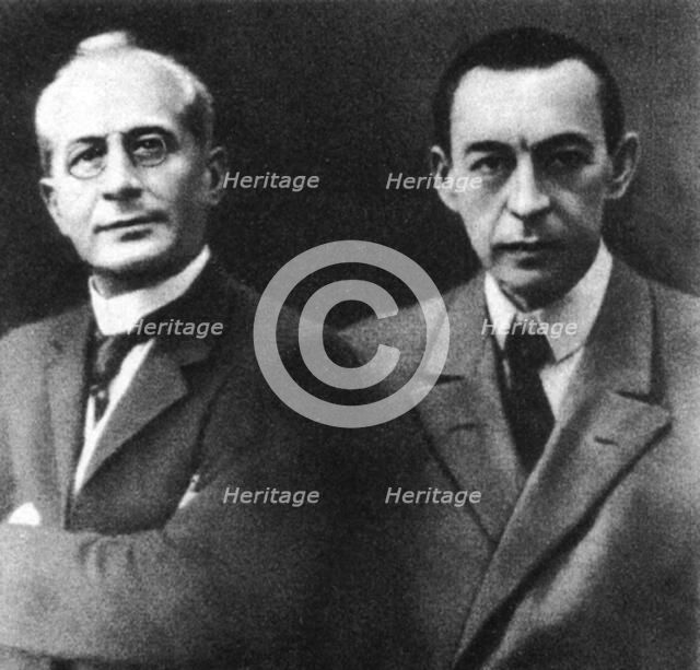 Russian conductor Alexander Siloti and composer Sergei Rachmaninov, early 20th century. Artist: Unknown