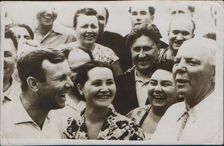 Russian cosmonaut Yuri Gagarin with his wife, 1962