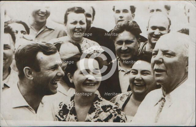 Russian cosmonaut Yuri Gagarin with his wife, 1962. Artist: Unknown