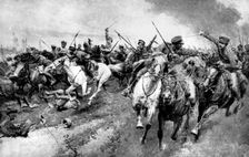 Russian Cossacks attacking German army, East Prussia, First World War, 1914
