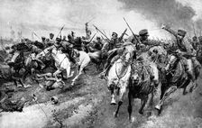 Russian Cossacks attacking German army, East Prussia, First World War, 1914