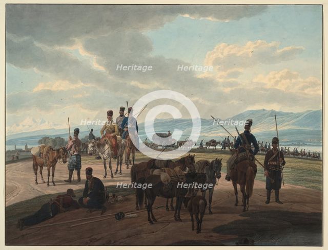 Russian Cossacks on march, 1804. Artist: Kobell, Wilhelm, Ritter von (1766-1853)