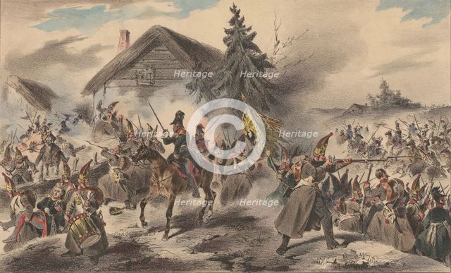 Russian grenadiers attacked by Polish Uhlans, 1835.