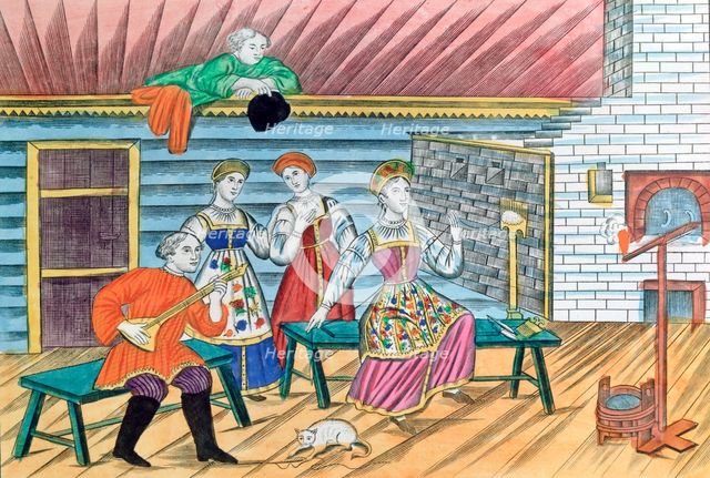 Russian interior scene, 1856. Artist: Unknown