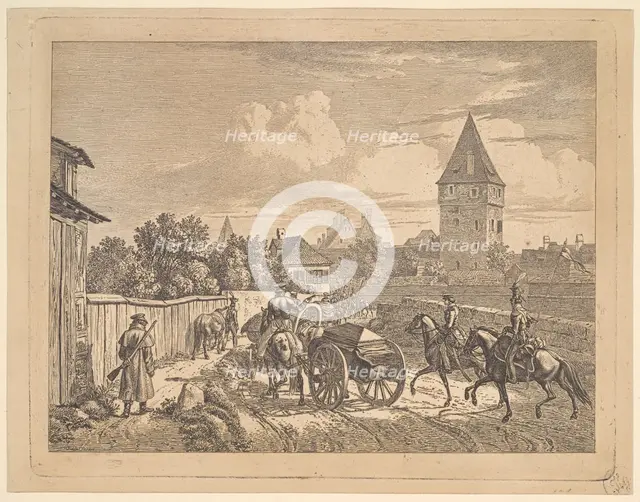 Russian Lancers Escorting the Regimental Cassonne, 1816. Creator: Johann Christian Erhard.